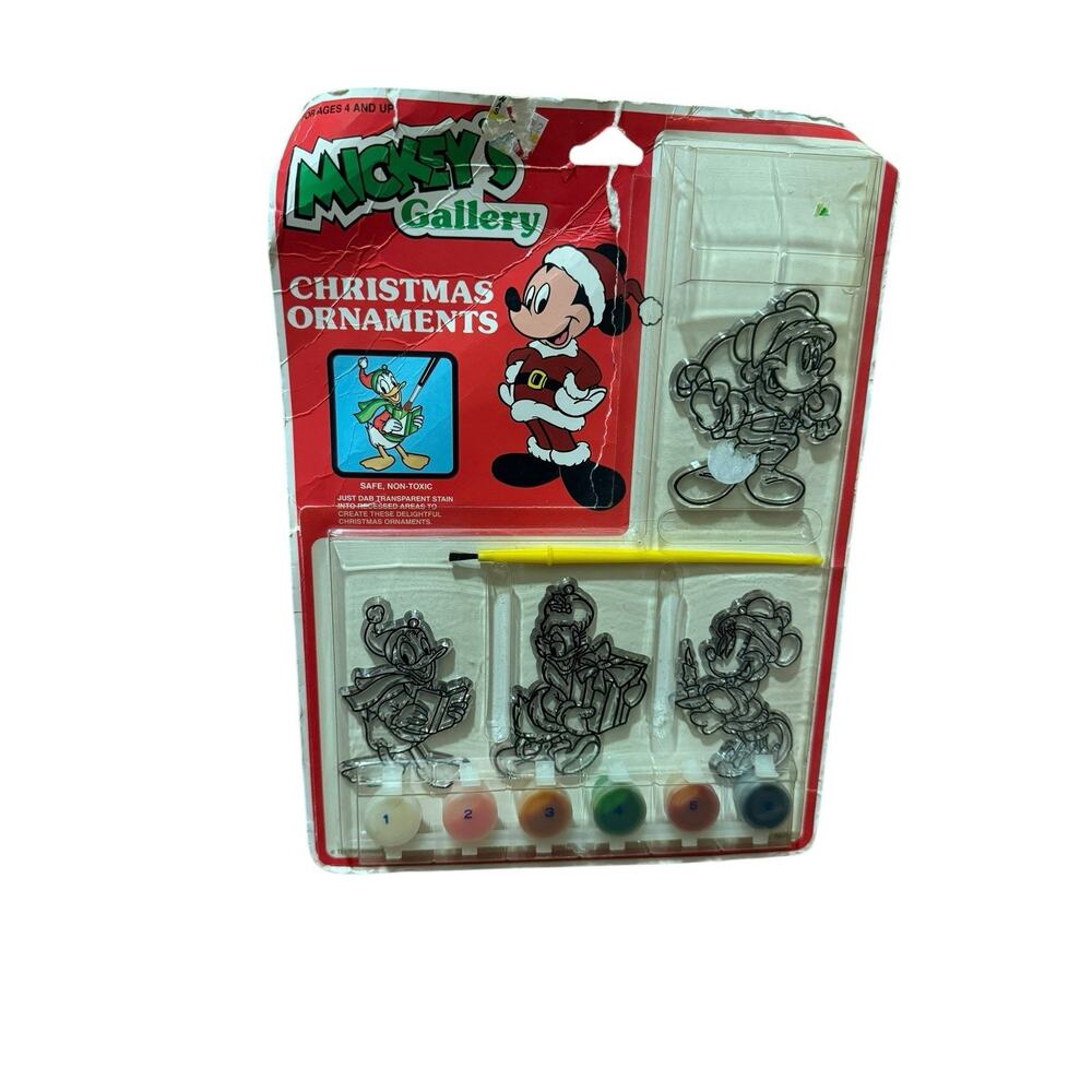 Vintage Disney Mickeys Gallery 4-Pc Christmas Ornaments Donald Minnie Painting